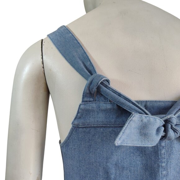 34N 118W Button Front Back Tie Pockets Denim Pencil Silhouette Sun Dress Sz M - Picture 9 of 12